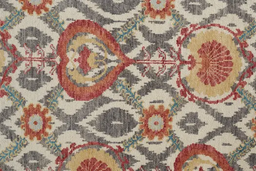 5' X 8' Orange And Gray Wool Floral Hand Knotted Stain Resistant Area Rug