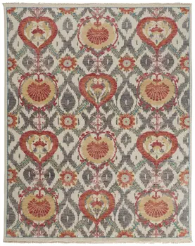 2' X 3' Orange and Ivory Wool Floral Hand Knotted Area Rug
