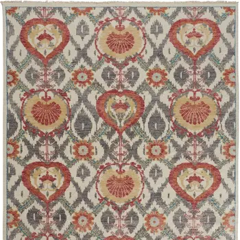 2' X 3' Orange and Ivory Wool Floral Hand Knotted Area Rug