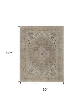 5' X 8' Brown and Ivory Floral Power Loom Distressed Non Skid Area Rug