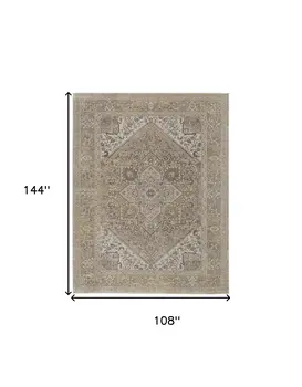9' X 12' Brown Ivory And Tan Floral Power Loom Distressed Area Rug