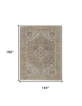 12' X 15' Brown Ivory And Tan Floral Power Loom Distressed Area Rug