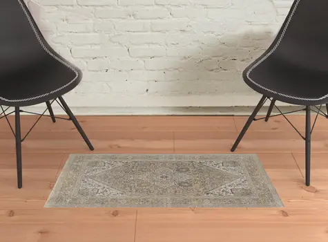 2' X 3' Brown Ivory And Tan Floral Power Loom Distressed Area Rug