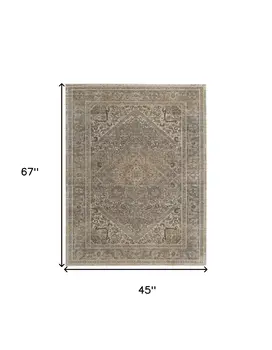 4' X 6' Tan and Brown Floral Power Loom Distressed Non Skid Area Rug