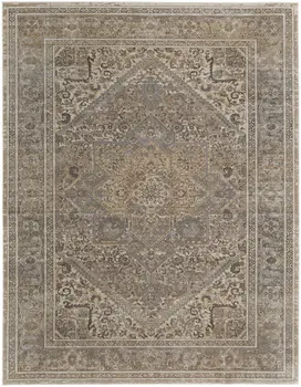 5' X 8' Tan Brown And Ivory Floral Power Loom Distressed Area Rug