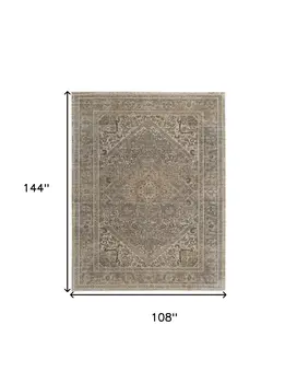 9' X 12' Tan Brown And Ivory Floral Power Loom Distressed Area Rug