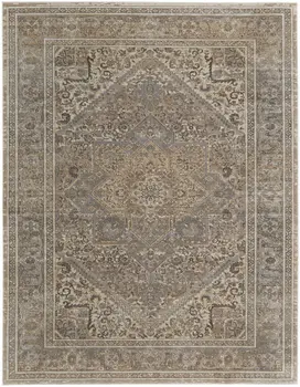 10' X 14' Tan Brown And Ivory Floral Power Loom Distressed Area Rug