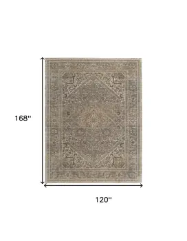 10' X 14' Tan Brown And Ivory Floral Power Loom Distressed Area Rug