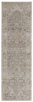 8' Brown and Ivory Medallion Power Loom Distressed Runner Rug