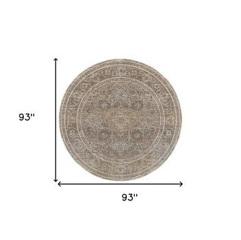 8' Brown and Ivory Round Medallion Power Loom Distressed Area Rug