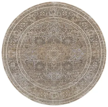 8' Brown and Ivory Round Medallion Power Loom Distressed Area Rug