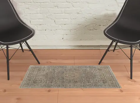 2' X 3' Tan Brown And Ivory Floral Power Loom Distressed Area Rug