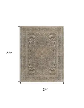 2' X 3' Tan Brown And Ivory Floral Power Loom Distressed Area Rug