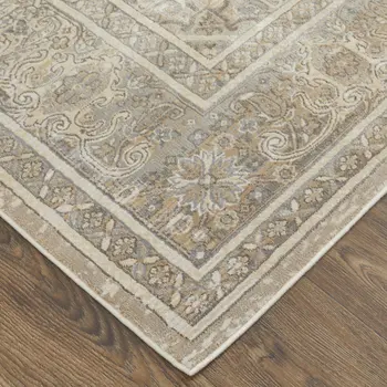 2' X 3' Tan Brown And Ivory Floral Power Loom Distressed Area Rug