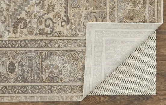 2' X 3' Tan Brown And Ivory Floral Power Loom Distressed Area Rug