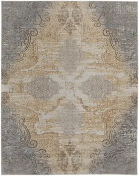 8' X 10' Silver Tan And Gray Floral Power Loom Area Rug