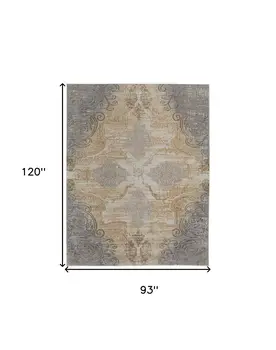 8' X 10' Silver Tan And Gray Floral Power Loom Area Rug