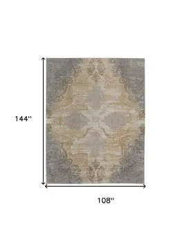 9' X 12' Silver Tan And Gray Floral Power Loom Area Rug
