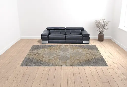 10' X 14' Silver Tan And Gray Floral Power Loom Area Rug