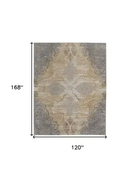 10' X 14' Silver Tan And Gray Floral Power Loom Area Rug
