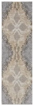 8' Gray and Brown Medallion Power Loom Distressed Runner Rug