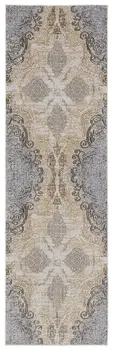 8' Gray and Brown Medallion Power Loom Distressed Runner Rug