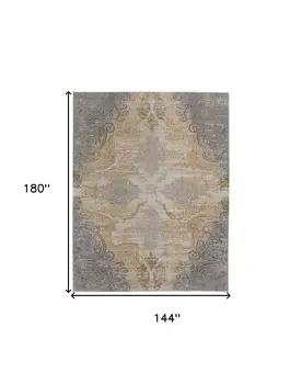 12' X 15' Silver Tan And Gray Floral Power Loom Area Rug