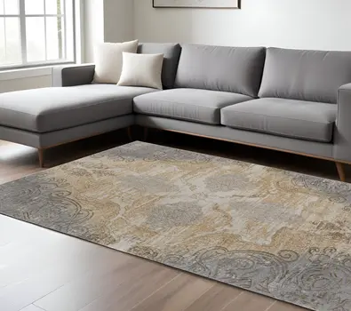 12' X 15' Silver Tan And Gray Floral Power Loom Area Rug