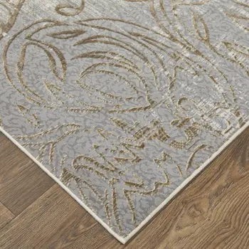2' X 3' Silver Tan And Gray Floral Power Loom Area Rug