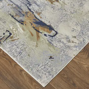 8' X 10' Blue Orange And Ivory Abstract Power Loom Area Rug