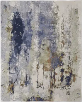 9' X 12' Blue Orange And Ivory Abstract Power Loom Area Rug