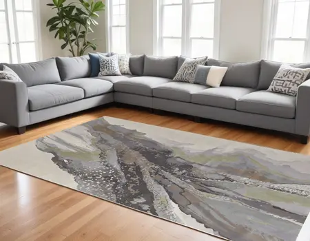 9' X 12' Green and Brown Abstract Power Loom Area Rug