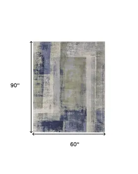 5' X 8' Blue and Ivory Abstract Power Loom Distressed Area Rug