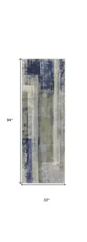 8' Blue Green And Ivory Abstract Power Loom Distressed Runner Rug