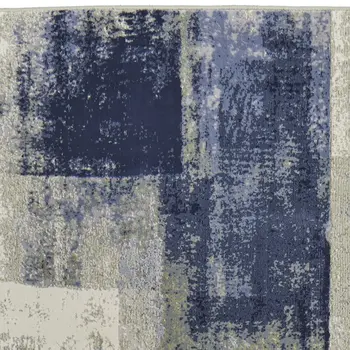 8' Blue Green And Ivory Abstract Power Loom Distressed Runner Rug