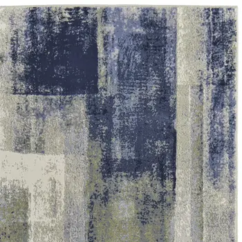 8' Blue Green And Ivory Abstract Power Loom Distressed Runner Rug