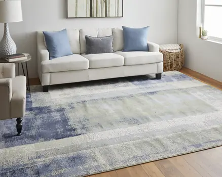 2' X 3' Blue Green And Ivory Abstract Power Loom Distressed Area Rug