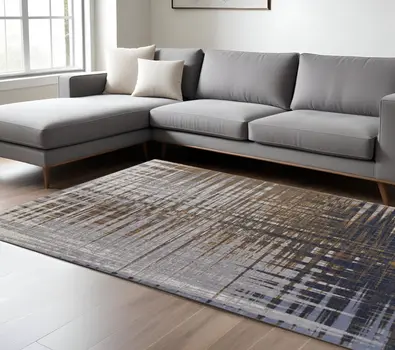 8' X 10' Blue Orange And Gray Abstract Area Rug