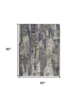 5' X 8' Blue and Gray Abstract Power Loom Distressed Area Rug