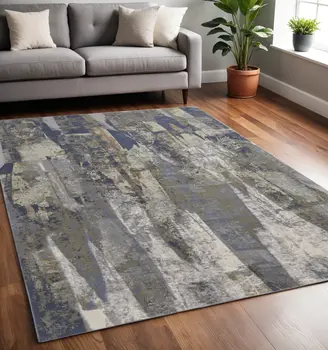 5' X 8' Blue and Gray Abstract Power Loom Distressed Area Rug