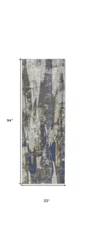 8' Blue Gray And Tan Abstract Power Loom Distressed Runner Rug