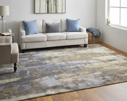 4' X 6' Blue and Ivory Abstract Power Loom Distressed Area Rug