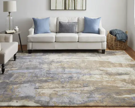 4' X 6' Blue and Ivory Abstract Power Loom Distressed Area Rug