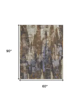 5' X 8' Blue and Ivory Abstract Power Loom Distressed Area Rug
