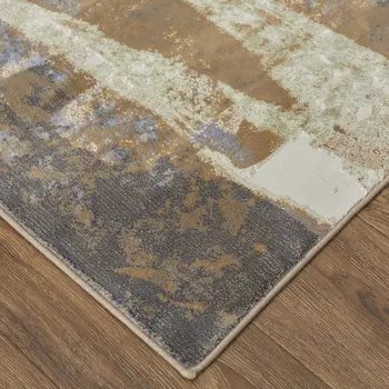 5' X 8' Blue and Ivory Abstract Power Loom Distressed Area Rug