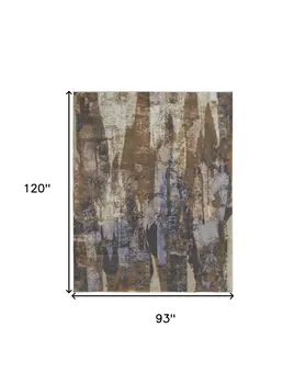 8' X 10' Brown Blue And Ivory Abstract Power Loom Distressed Area Rug