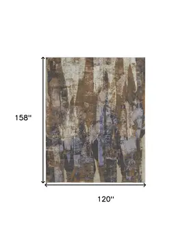 10' X 13' Brown Blue And Ivory Abstract Power Loom Distressed Area Rug