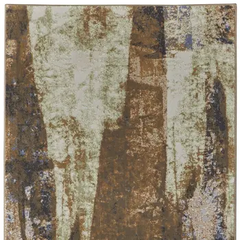 8' Brown Blue And Ivory Abstract Power Loom Distressed Runner Rug