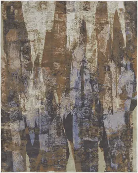 2' X 3' Brown Blue And Ivory Abstract Power Loom Distressed Area Rug