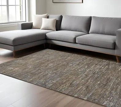 10' X 13' Brown And Gray Wool Abstract Hand Knotted Area Rug